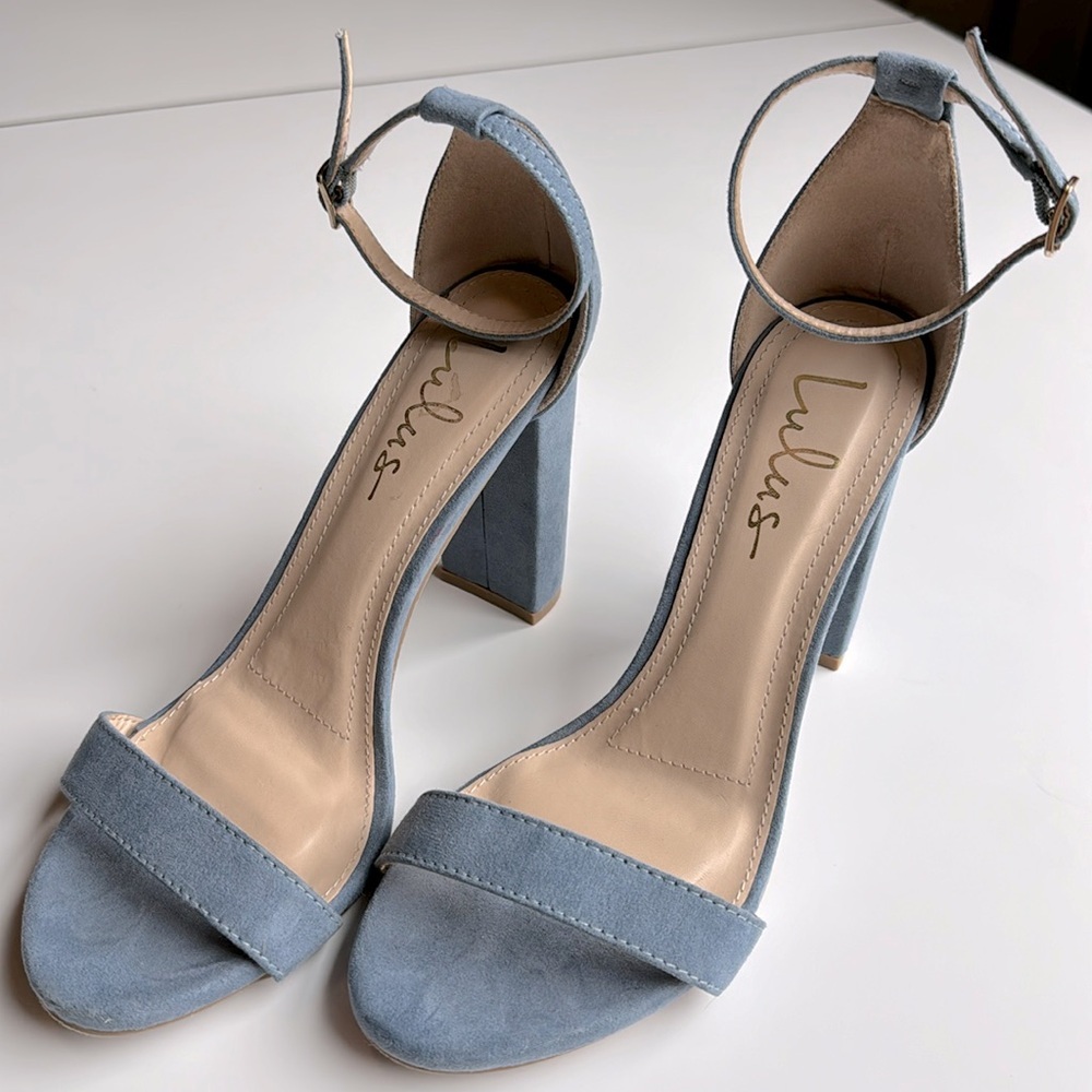 Lulus blue suede heel sandals